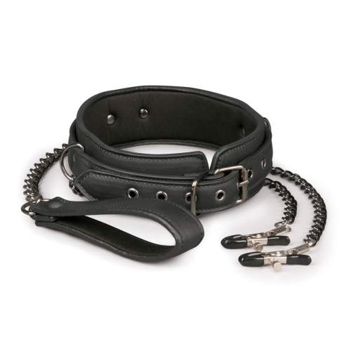 Easytoys Leather Collar With Nipple Chains