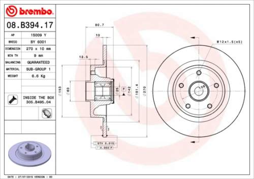 BREMBO 08.B394.17 zadní