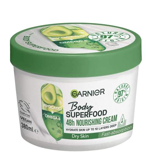 Garnier Body Superfood 48h Nourishing Cream Avodado Oil + Omega 6 380 ml vyživující tělový krém pro suchou a velmi suchou pokožku pro ženy
