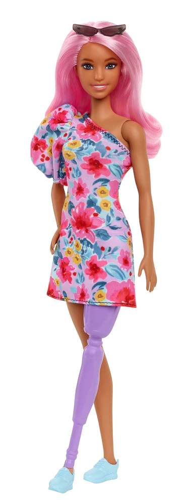 Barbie Modelka - květinové šaty na jedno rameno HBV21