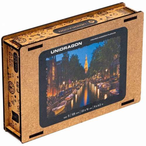 Unidragon dřevěné puzzle Večerní Amsterodam velikost S