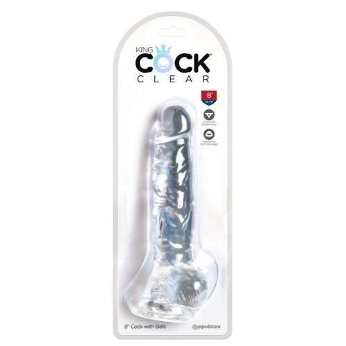 King Cock Clear 8 - adhesive sole, testicle dildo (20cm)