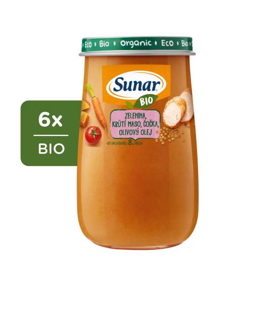 Sunar BIO příkrm zelenina, krůtí maso, čočka, olivový olej 6x 190g