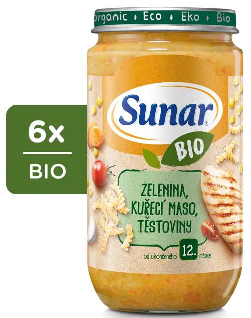 SUNAR BIO příkrm Zelenina, těstoviny, kuřecí maso 6× 235 g