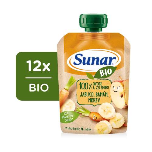 Sunar BIO kapsička Jablko, banán, mrkev 12× 100 g