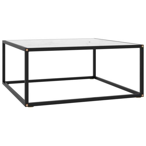 Emaga Konferenční stolek černý s bílým mramorovým sklem 80x80x35 cm
