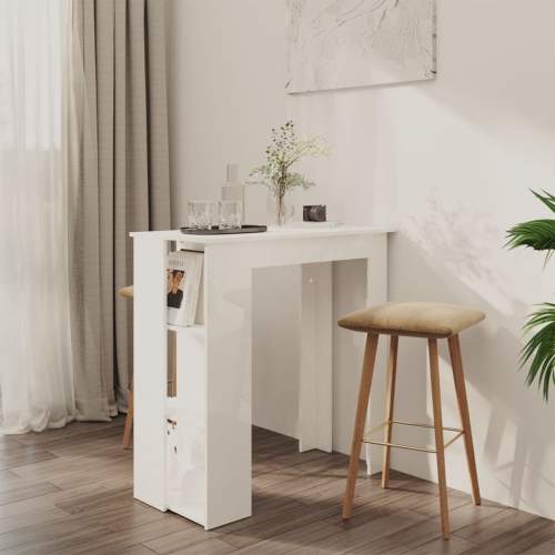 Emaga Barový stůl s regálem bílý lesklý 102x50x103,5 cm dřevotříska