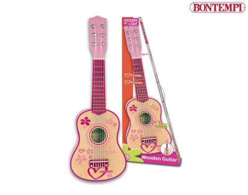 Bontempi Klasická dřevěná kytara 55 cm v dívčí růžové barvě 225572