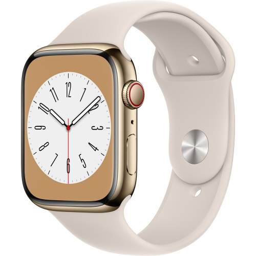 Apple Watch Series 8 Cellular 45mm zlatá ocel se zlatým sportovním řemínkem