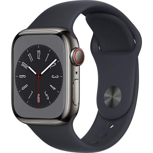 Apple Watch Series 8 Cellular 41mm grafitová ocel s černým sportovním řemínkem