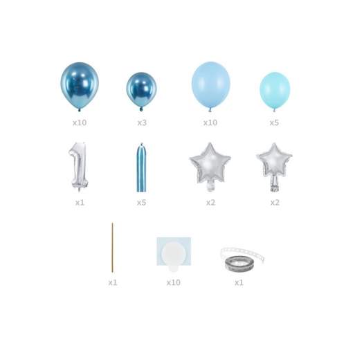 Party Deco 1. narozeniny balónková dekorace  - modro-stříbrná 90 x 140 cm