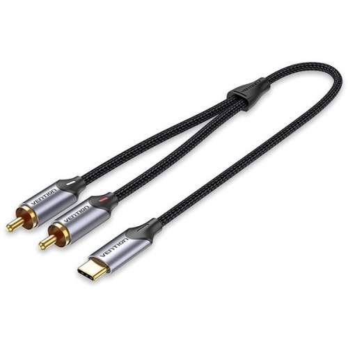 Vention USB-C Male to 2-Male RCA Cable 0.5M Gray Aluminum Alloy Type BGUHD