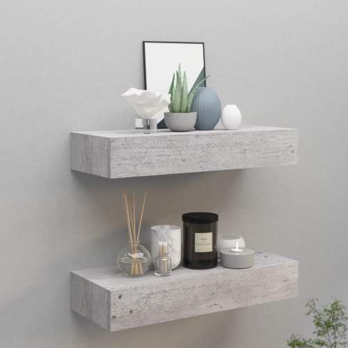 HD Nástěnné police se zásuvkami 2ks betonově šedé 60 x 23,5 x 10 cm MDF