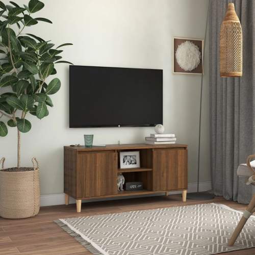 TV stolek masivní dřevěné nohy hnědý dub 103,5 x 35 x 50 cm