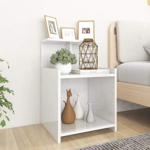 HD Noční stolek bílý s vysokým leskem 40 x 35 x 60 cm dřevotříska