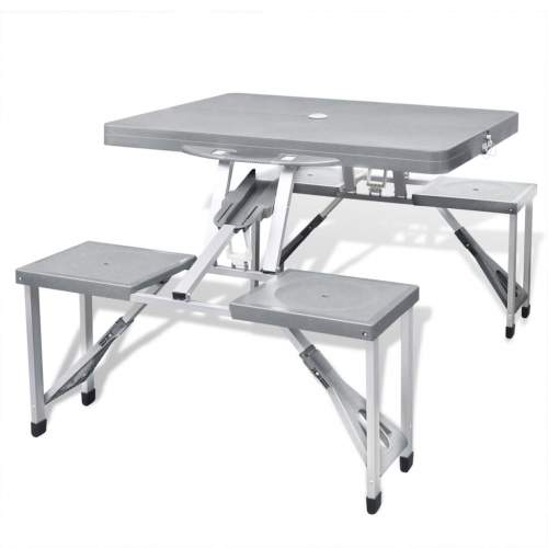 shumee Skládací kempingový set stůl a 4 stoličky, hliník, extra lehký, šedý Shumee_41457