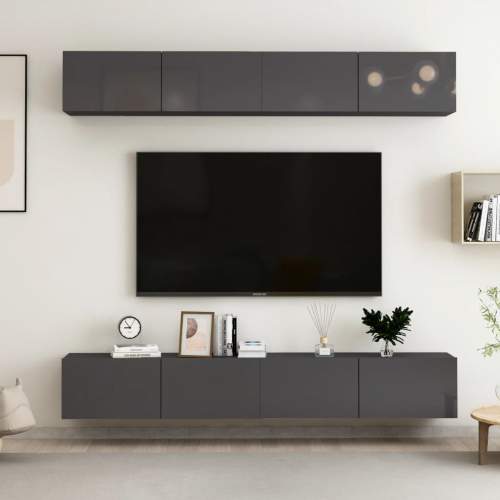 TV skříňky 4 ks šedé s vysokým leskem 100x30x30 cm dřevotříska