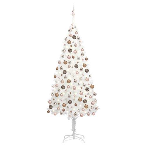 vidaXL Umělý vánoční strom s LED diodami a sadou koulí bílý 210 cm