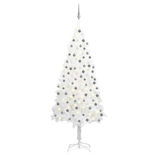 shumee Umělý vánoční stromek s LED diodami a sadou koulí bílý 210 cm
