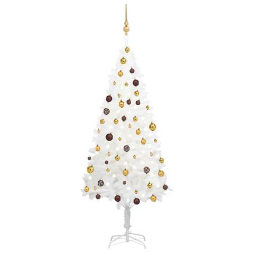 VIDA Umělý vánoční stromek s LED diodami a sadou koulí bílý 180 cm