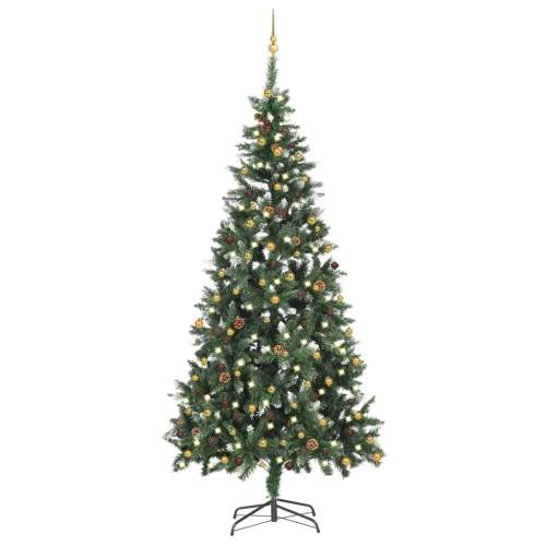vidaXL Umělý vánoční stromek s LED diodami a sadou koulí 210 cm