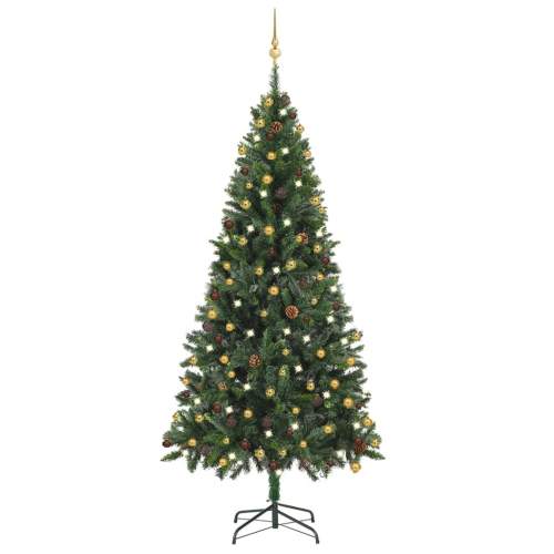 vidaXL Umělý vánoční stromek s LED diodami a sadou koulí zelený 210 cm
