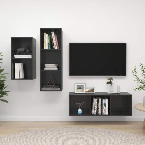 VIDA 3dílný set TV skříněk šedý s vysokým leskem