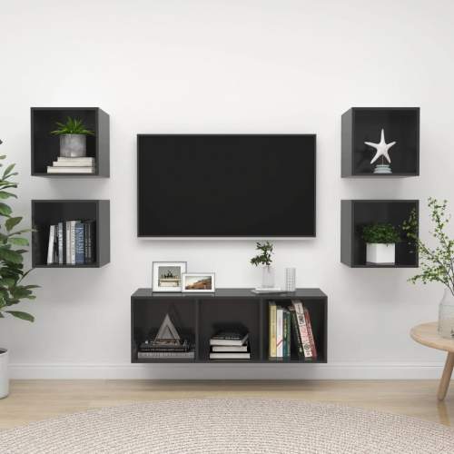 VIDA 5dílný set TV skříněk šedý s vysokým leskem