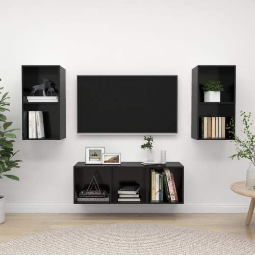 VIDA 3dílný set TV skříněk černé s vysokým leskem
