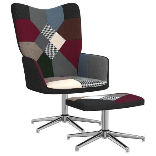 Emaga Relaxační křeslo se stoličkou patchwork textil