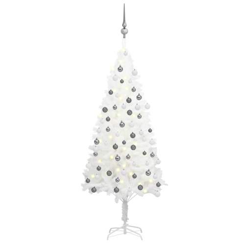 vidaXL Umělý vánoční stromek s LED diodami a sadou koulí bílý 120 cm