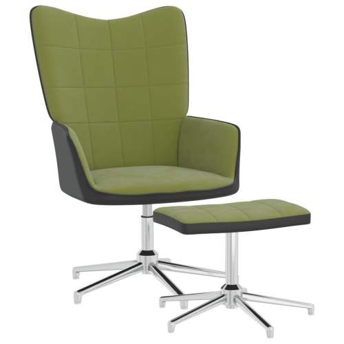 VIDA Relaxační křeslo se stoličkou světle zelené samet a PVC