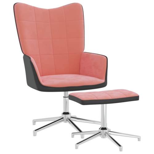 VIDA Relaxační křeslo se stoličkou růžové samet a PVC