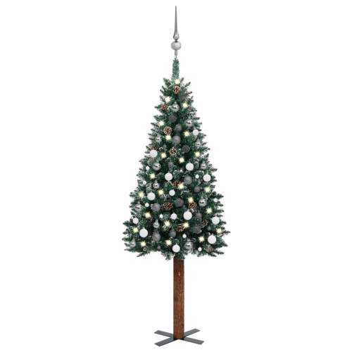 VIDA Úzký vánoční stromek s LED diodami a sadou koulí zelený 180 cm