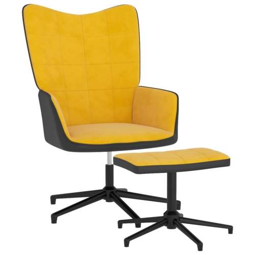 VIDA Relaxační křeslo se stoličkou hořčicově žluté samet a PVC