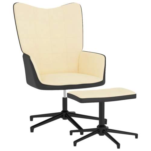VIDA Relaxační křeslo se stoličkou krémově bílé samet a PVC