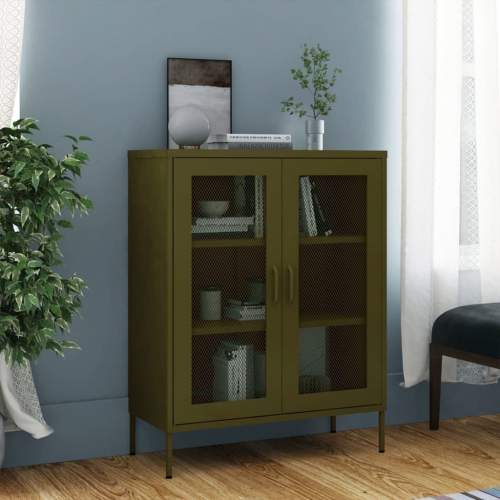 Emaga Úložná skříň olivově zelená 80 x 35 x 101,5 cm ocel
