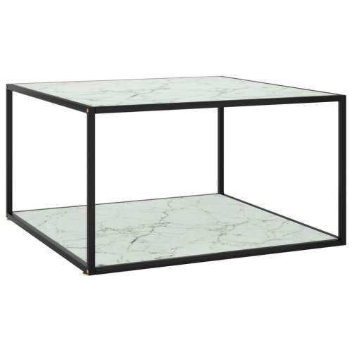 Čajový stolek černý s bílým mramorovým sklem 90 × 90 × 50 cm