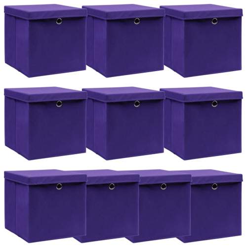 HD Úložné boxy s víky 10 ks fialové 32 x 32 x 32 cm textil
