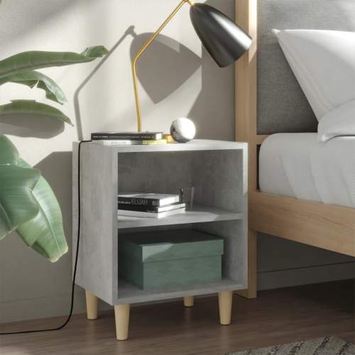 HD Noční stolek masivní dřevěné nohy betonově šedý 40 x 30 x 50 cm
