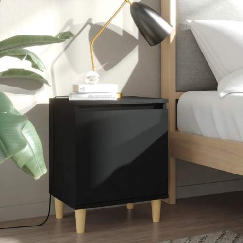 HD Noční stolek s masivními dřevěnými nohami černý 40 x 30 x 50 cm