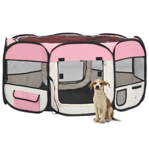 Skládací ohrádka pro psy s taškou růžová 145 x 145 x 61 cm