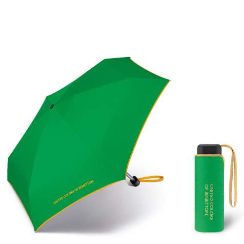 Benetton Malý skládací dámský deštník Ultra mini flat green 56404 zelený/žlutý