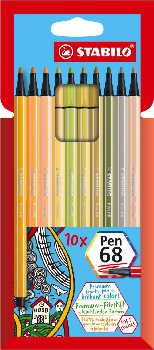 STABILO Pen 68, fixy nové barvy, pouzdro 10 barev