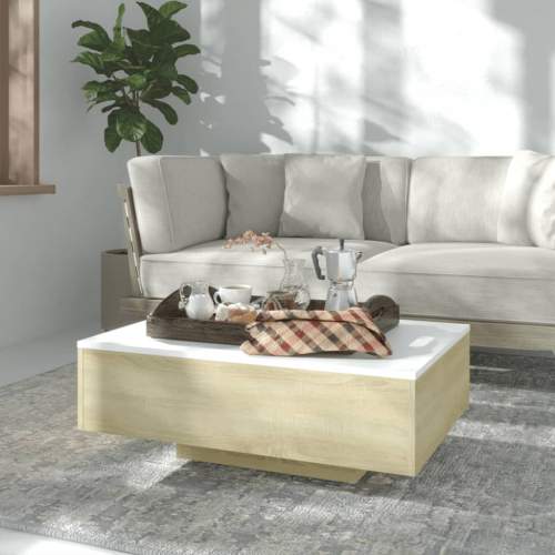 Konferenční stolek bílý a dub sonoma 85 × 55 × 31cm dřevotříska