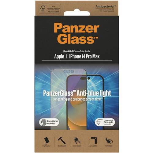 PanzerGlass ochranné sklo pro Apple iPhone 14 Pro Max s Anti-BlueLight vrstvou a instalačním rámečkem 2794