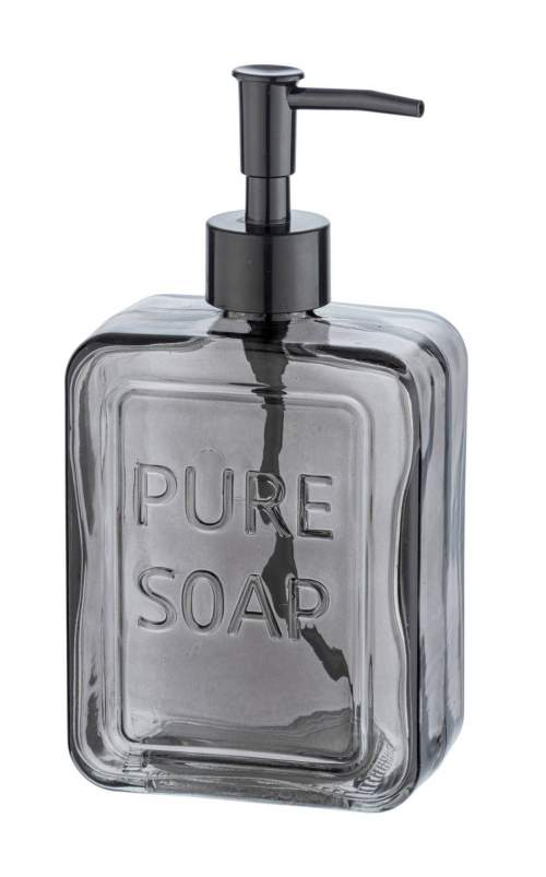 Šedý skleněný dávkovač na mýdlo Wenko Pure Soap