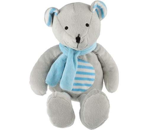 Medvěd/Medvídek sedící s šálou plyš 19cm šedivo-modrý