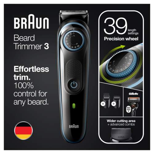 Braun Zastřihovač Vousů 3 BT3340, Zastřihovač Vousů Pro Muže, Zastřihovač Vlasů, Na Obličej A Vlasy