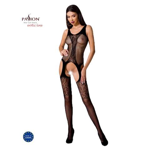 Passion Bodystocking BS072 černý sexy bodystocking s průstřihem